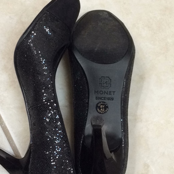 Monet 8M black sparkly heels EUC - Picture 2 of 8